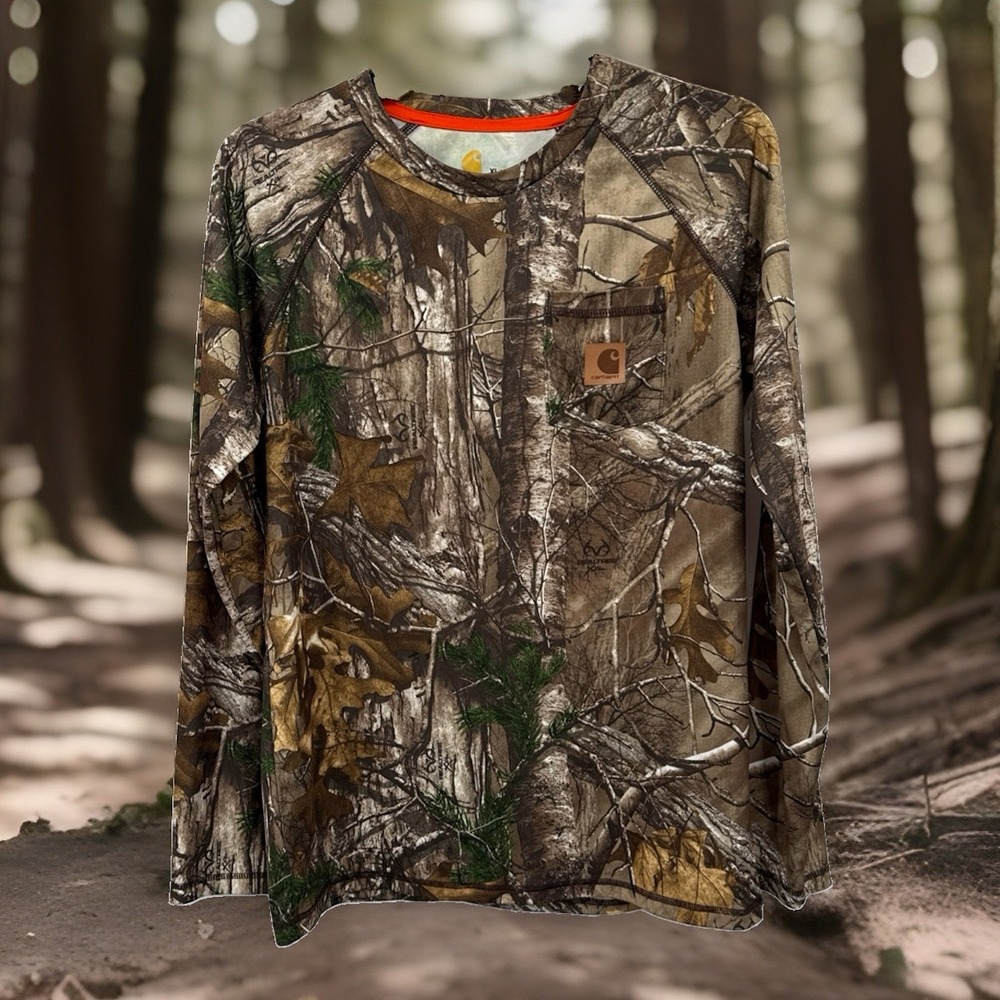 Carhartt Realtree Force Camo Long Sleeve Pocket T-Shirt XL (18-20) Silky Unisex